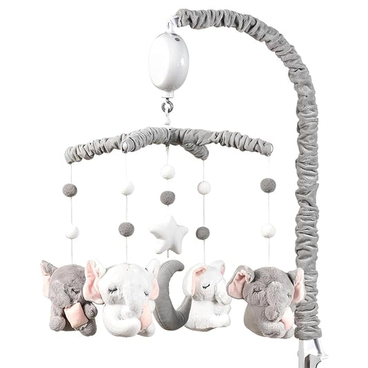 Baby Crib Mobile - Elephant Crib Mobile for Girls with 25 Inches Mobile Arm and 35 Lullabies Musical Box, 3 Modes Digital, Volume Control, Essential Gift for Infant Bedroom Hanging Decor