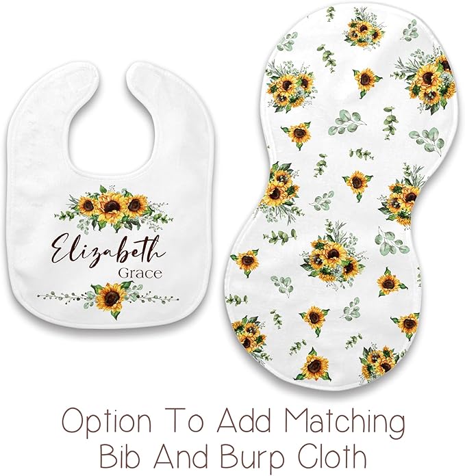 Girls Love A Monogram - Personalzied Custom Floral Baby Blankets for Girls with Name - Personalized Girl Shower Gifts (Sunflower 2, 30 X 40 Baby)