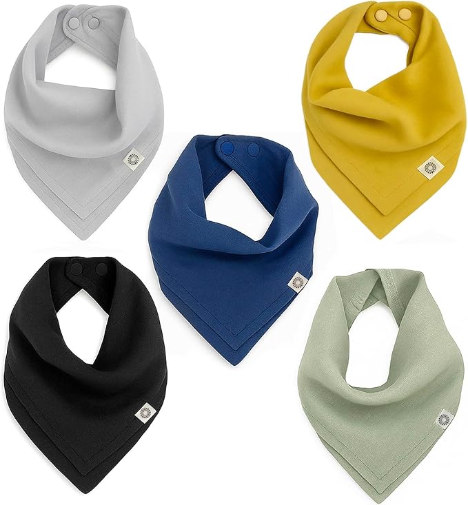 Kishu Baby Indi Organic Baby Bandana Bibs – Fairtrade 4-Way Reversible Drool Bibs for Boys & Girls – Unisex (Set of 5)