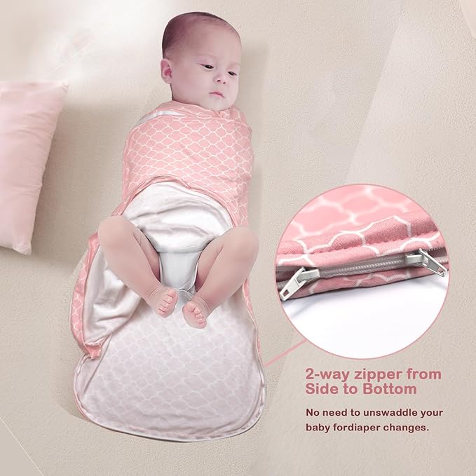 Baby Swaddle,Sleep Sack 6-12 Months,Adjustable WearableTransition Blanket,Miracle Swaddles for Babies Large,100% Cotton(Pink)