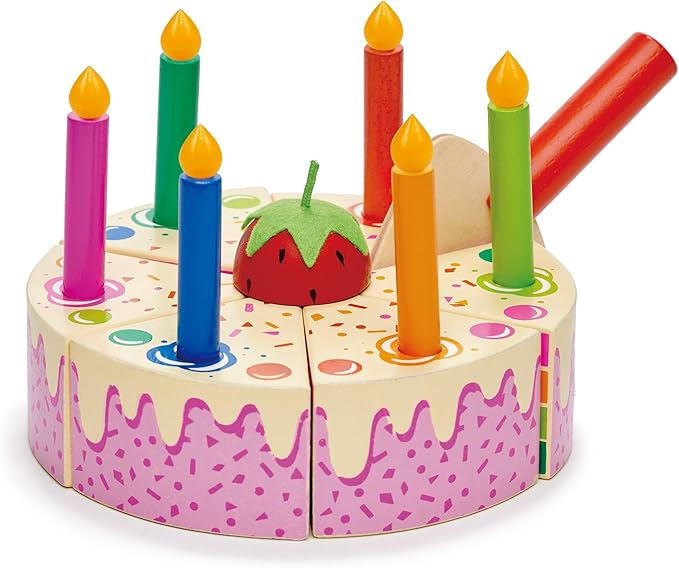 Tender Leaf Toys - Rainbow Birthday Cake - Pretend Play Food Toy with Candles and Server, Birthday Party decoration or gift for kids - Develops Social Skills and Imaginative Play for Children - Age 3+