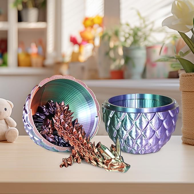 Dragon Eggs with Dragon Inside, 3D Printed Surprise Funny Gifts for Kids, Articulated Dragon Fidget Toys for Adults, Executive Desk Toys Office Room Décor (Gradient Blue-Green-Brown, M-Size)