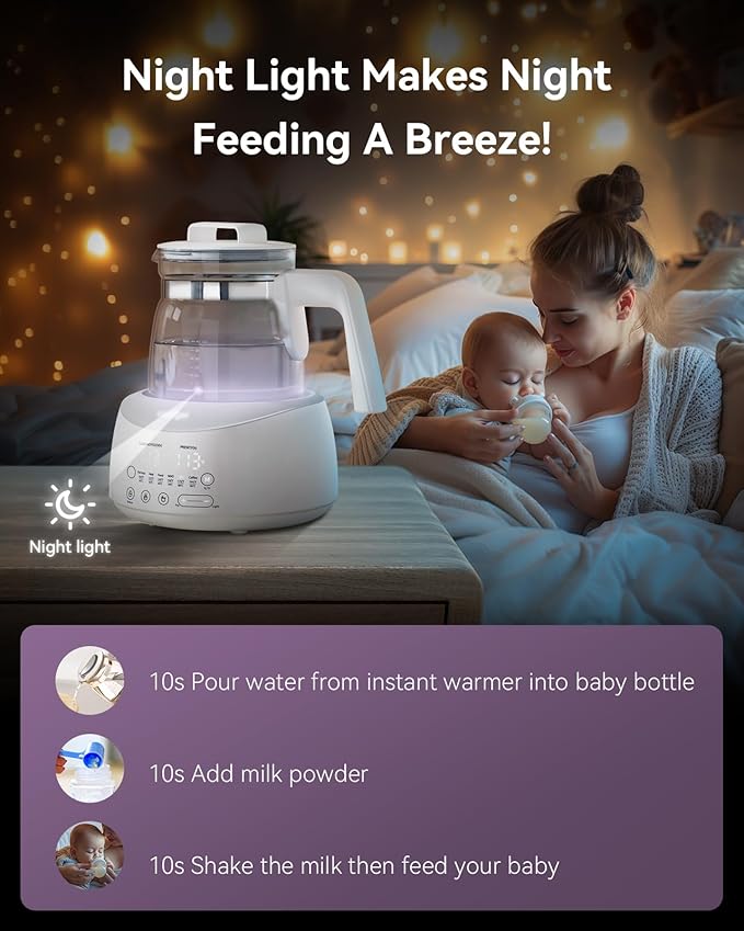 Bottle Warmer comfyer, Baby Bottle Warmer with Night Light and Faster Cooling Fan, Instantly Water Warmer, Tea Kettle Electric with 6 Temperature Control Presets, Feed Baby More Easier and Healthier