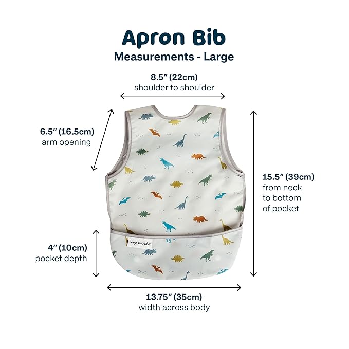Tiny Twinkle Short Sleeve Apron Baby & Toddler Bib for Boys – Waterproof, Mess-Proof Bibs for Eating & Feeding, Machine Washable, Perfect Holiday Gift (Dinosaur, 2-4Y)