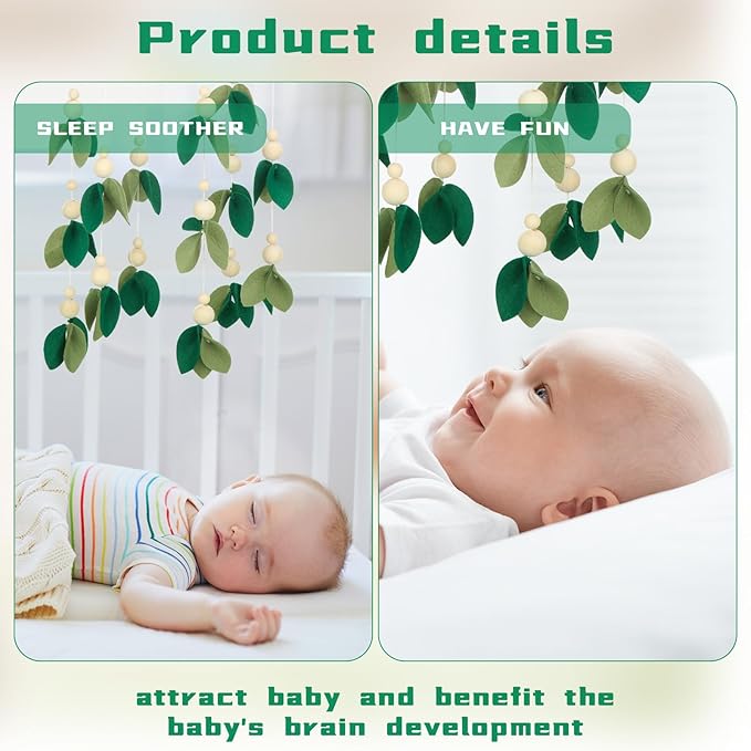 Wenqik Baby Crib Mobile for Nursery Green Leaf Dragon Mobile Crib Forest Green Forest Baby Shower Gift for Boys and Girls(Leaf)