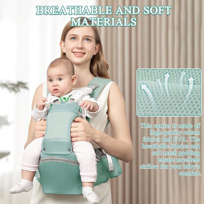 Baby Carrier with Hip Seat for Newborn to Toddler, 6-in-1 Ergonomic Infant Carrier for 0-36 Month Baby, All Positions Soft Breathable Mesh Wrap Carrier with Waist Stool, Easily Adjustable Baby Holder