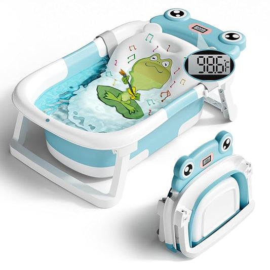 Baby Bathtub, Collapsible Newborn Bathtub for Infant to Toddler 0-24 Months with Soft Bath Net,Portable Travel Newborn Tub with No-Slip Feet, Baby Shower Gifts,Sky Blue