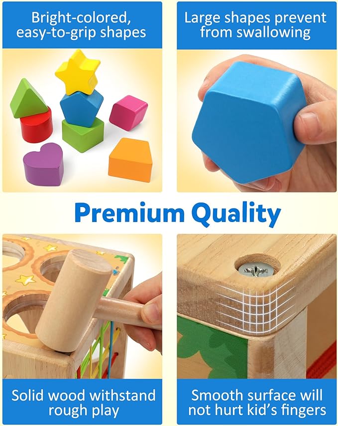 Coogam Wooden Montessori Toys for Toddlers, Shape Sorting Cube Fine Motor Skills Game for Year Old 18 Month+ Baby Boys Girls Gift