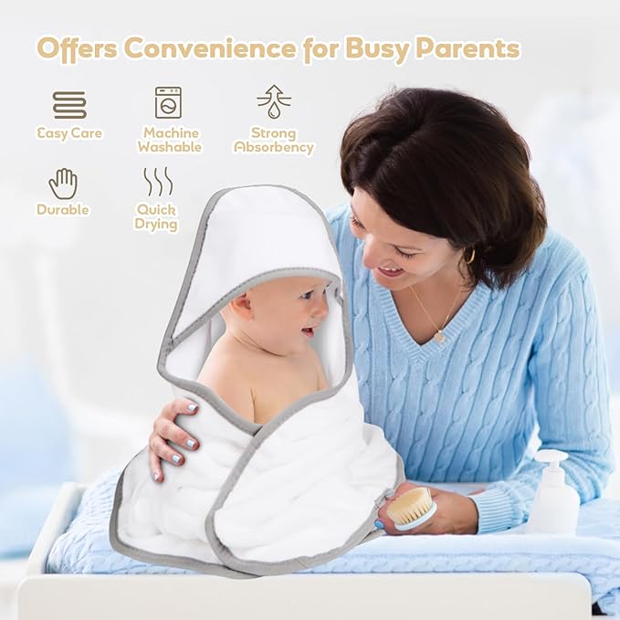 Hooded Towel for Newborn, 4 Pack Soft Coral Fleece Baby Towels, Ultra Absorbent Bath Cloths Bulk for Infants, Toddlers, Newborn Essential- 30 x 30 inch - Pink & White