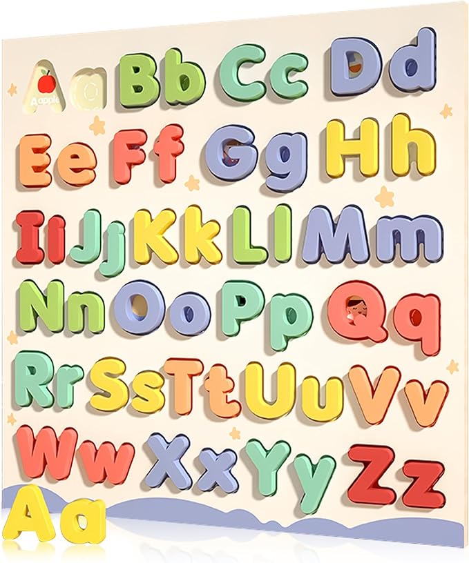 Alphabet Puzzles for Toddlers, ABC Puzzle Toys Wooden Montessori Early Learning Board Preschool Educational Easter Gift for Girls Boys Kids Ages 3+