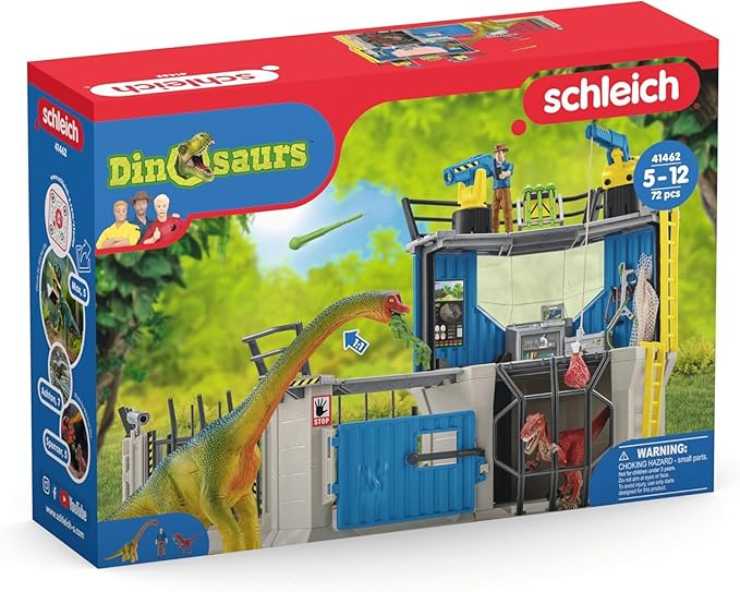 Schleich Dinosaurs - 72PC Large Dinosaur Research Station Playset - Interactive Toy Set with Action Figure and 2 Realistic Movable Dino Figurines for Boys and Girls - Kids Ages 5+ | 41462