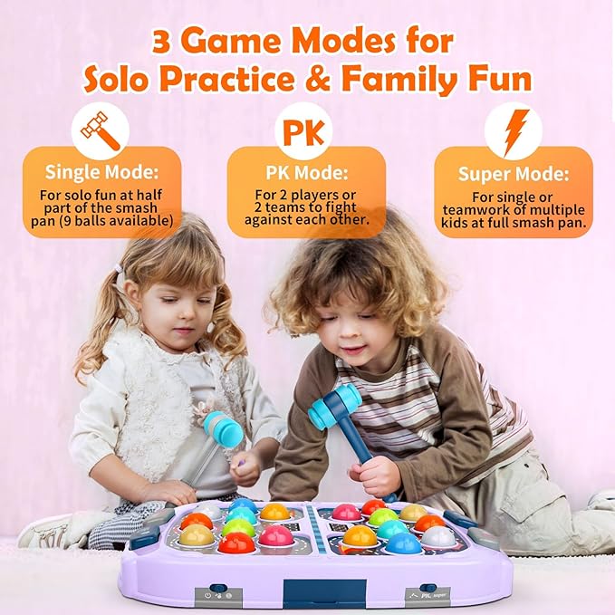 Whack a Mole Game, Toys for 3 4 5 6+ Year Old Girls Boys, Whack a Game for Kids, Gifts for 3-12 Year Old Girls Boys, Interactive Educational Toys with Double Hammers Sound and Light