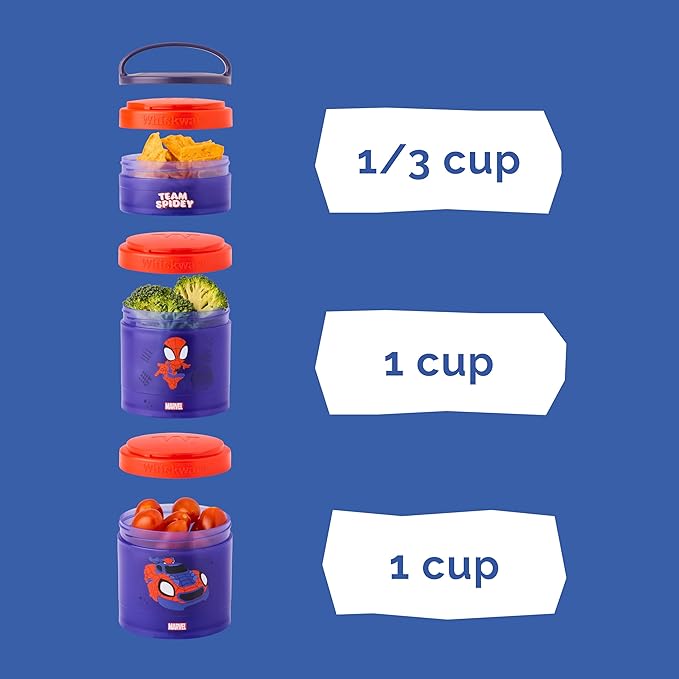 Whiskware Spider-Man Team Spidey Stackable Snack Containers for Babies, Kids, and Toddlers, 3 Stackable Snack Cups for School or Travel, Cupholder Friendly, Peter Parker
