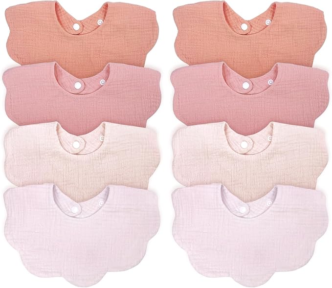 EllieHouse Baby Bibs for Girls Boys 8 Pack Muslin Drool Teeth Drooling Teething Bibs Muslin Cotton for Toddler Infant