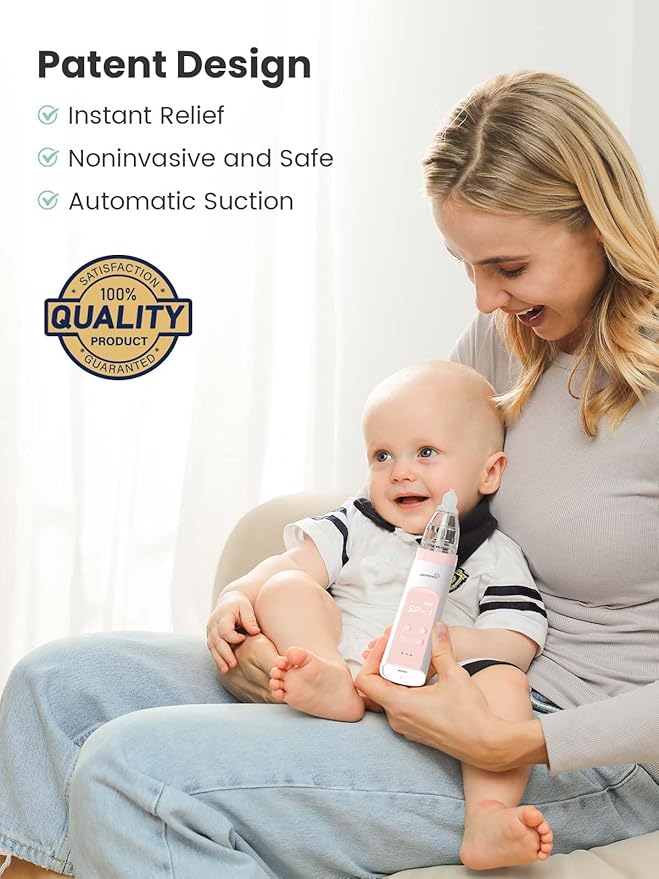 GROWNSY Nasal Aspirator for Baby, 2-in-1 Electric Nose Spray & Suction, Baby Nose Sucker with Powerful Suction, Music and Light Soothing Function, Pink