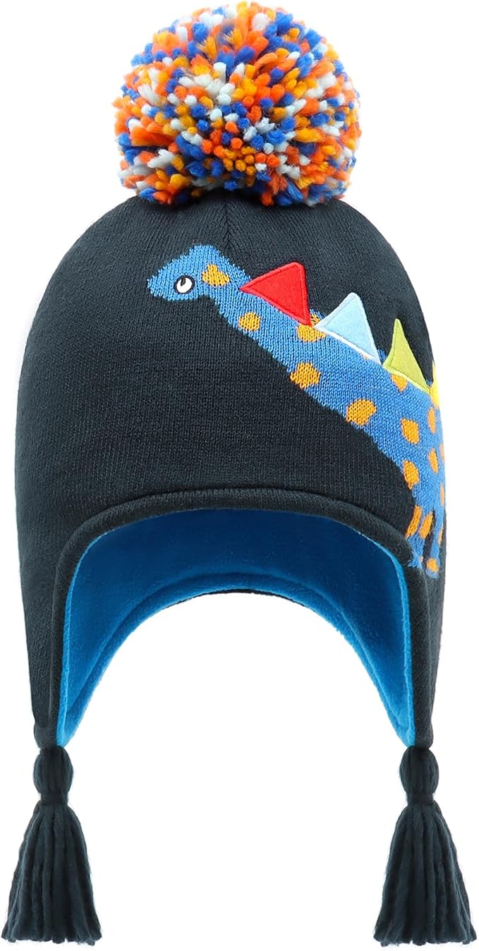 Duoyeree Kids Beanie Hat for Boys Girls Pom-pom Kint Hats Cozy Lining Winter Skull Cap