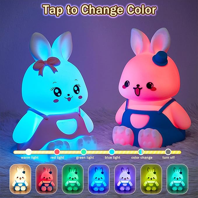 Night Light for Kids Bunny Lamp, Cute Easter Gifts for Girls,Rechargeable Baby Nursery Nightlight for Bedroom, Animal Silicone Kids Lamp Kawaii Room Decor