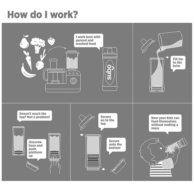 Subo Baby Food Bottle | No Mess Baby Toddler Self Feeder | Squeeze Free Design for Purees, Smoothies, Yogurt, Oatmeal, or Thickened Liquids | Reusable Silicone Washable Cup (Charcoal)