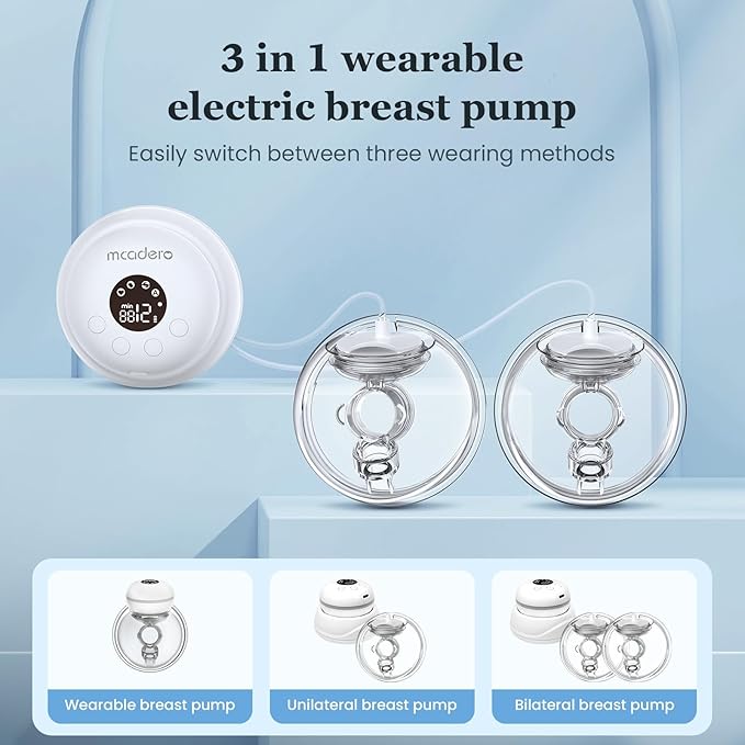 M2 3 in 1 Electric Breast Pump with 4 Modes & 12 Levels，Wearable Breast Pump with LED Display，Ultra Quiet & Pain Free，2 Pack White