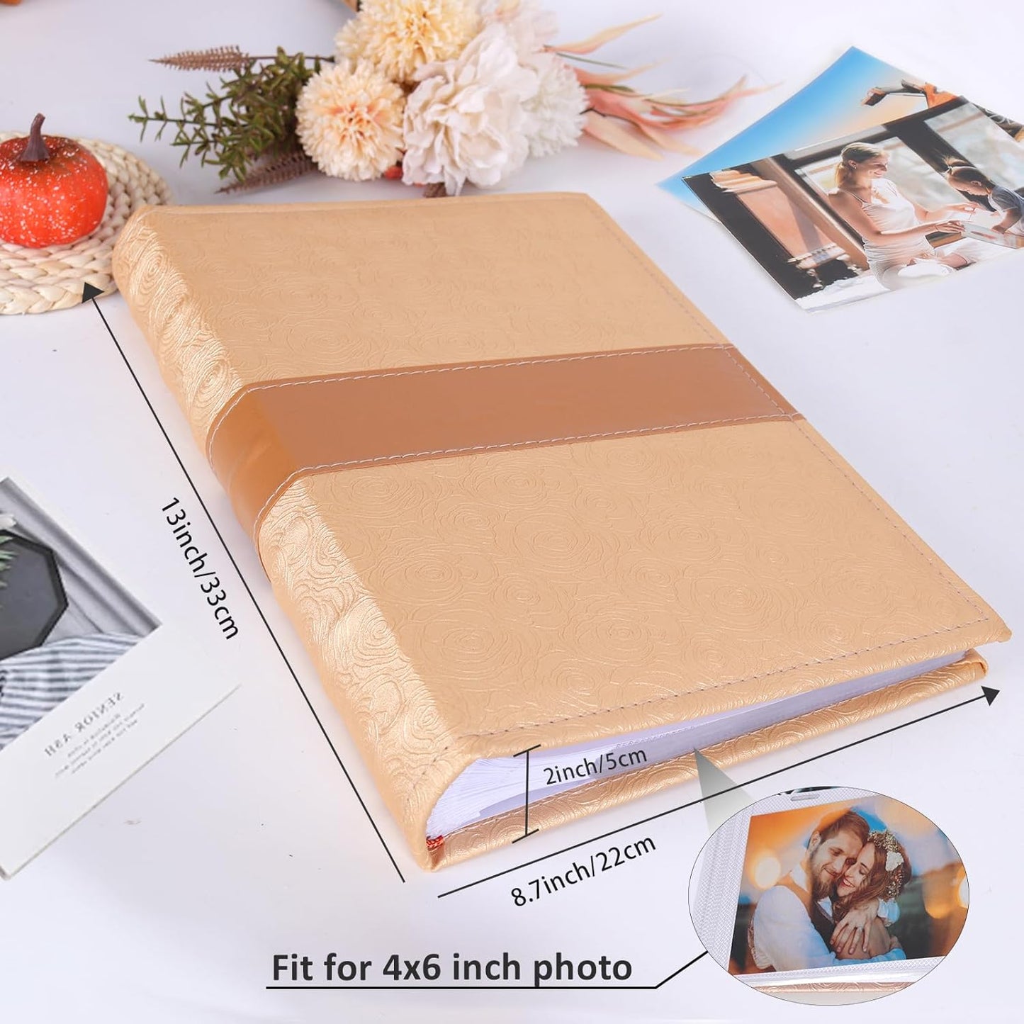 RECUTMS Photo Album with Writing Space 4x6 300 Pockets Photo Book,Leather Cover Picture Album with Memo Areas for Wedding Anniversary Family Baby Couple Valentines Graduation Travel (Yellow)