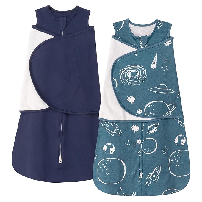 ZIGJOY Sleep Sack Swaddle 1.0 Tog Baby Wearable Blanket 100% Cotton Baby Swaddle Blanket for Newborns 6-12 Months Space&Blue