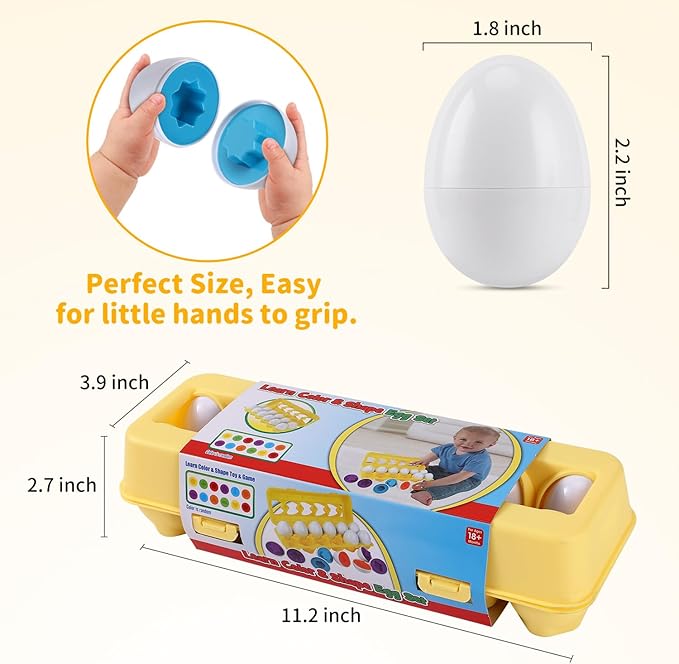 J-hong Matching Eggs 12 pcs Set Easter Eggs - Educational Color & Shape Recognition Sortere Skills Study Toys, Montessori Toys, STEM Educational Toy Gift for Toddler 1 2 3 Year Old