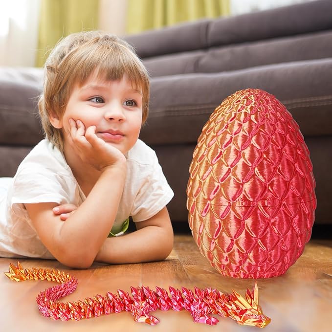 Large Dragon Eggs with Dragon Inside, 3D Printed Surprise Funny Gifts for Kids, Articulated Dragon Fidget Toys for Adults, Executive Desk Toys Office Room Décor (Orange Red)
