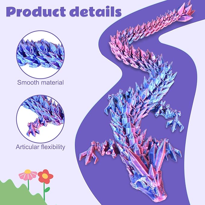 Dragon Eggs with Dragon Inside, 3D Printed Surprise Funny Gifts for Kids, Articulated Dragon Fidget Toys for Adults, Executive Desk Toys Office Room Décor (Shiny Purple, M-Size)