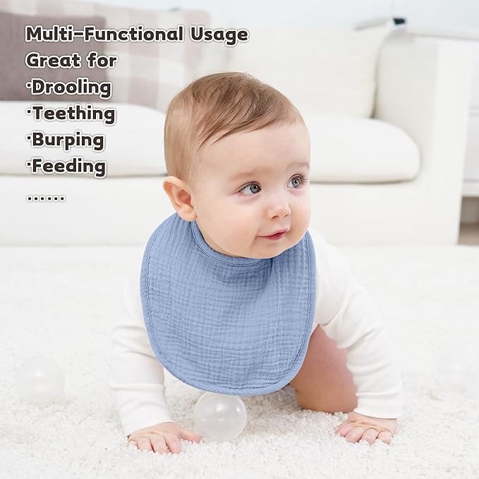 Susurration Muslin Baby Drool Bibs 6Pack Soft Square Adjustable Baby Bandana Bibs for Unisex Girls & Boys