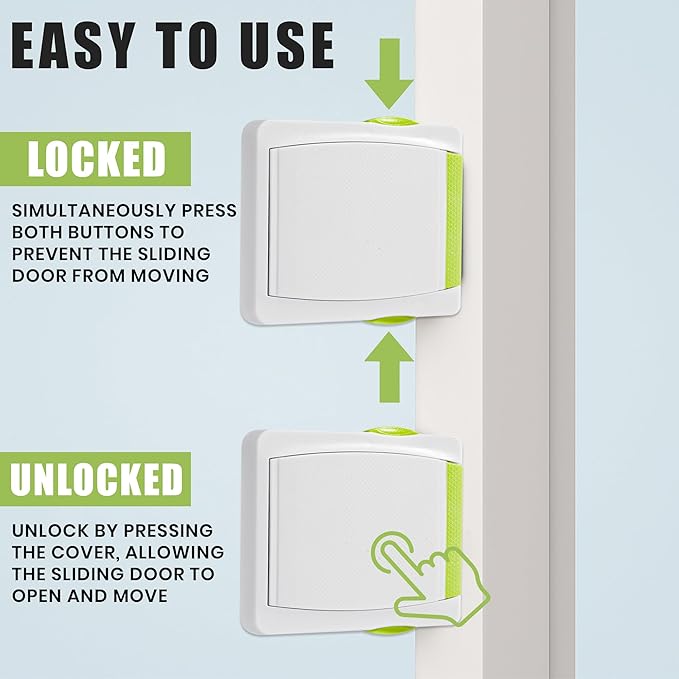 Sliding Door Lock, 2 Pack Child Safety Sliding Closet Door Lock for Windows, Glass Doors & Sliding Closets, Child Proof Window Locks for Child & Pets, Strong Adhesive & Easy to Install, No Tool Needed
