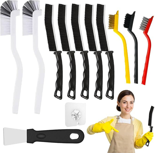12 Pcs Crevice Cleaning Brush Set, Multi Purpose Gap Cleaning Scrub Brush and Cleaning Shovel, Cleaning Brushes for Vehicle, Kitchen, Bathroom, Corner, Sink, Cup, Teapot, Blender