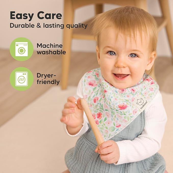 8-Pack Organic Baby Bandana Bibs for Girls - Super Absorbent Triangle Baby Bibs for Drooling and Teething Infant, 100% Cotton Extra Soft for Newborn, Infant 0-36 Months (Flourish)