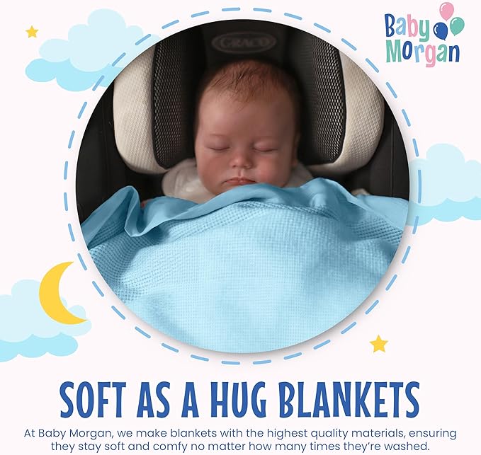 Thermal Waffle Knit Baby Blanket - Soft Breathable Mini Blanket for Newborns and Infants - Toddler Blankey for Strollers, Travel, Naptime, Nursery and More - 18" x 20" (Blue, Nylon Trim)