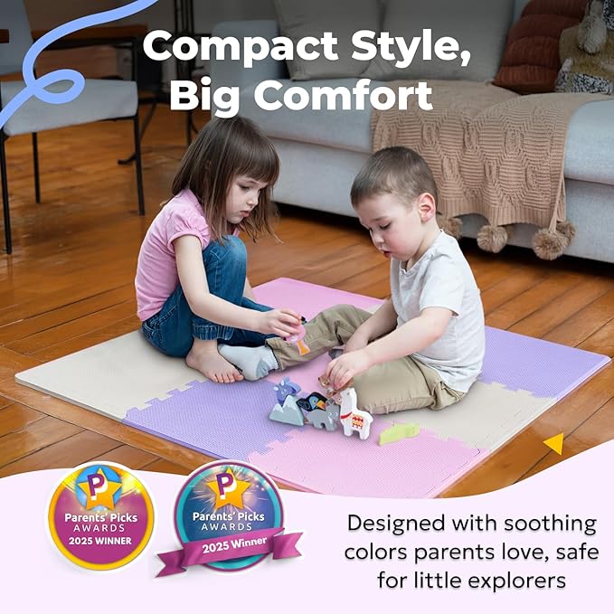 MioTetto Baby Play Mat, Comfortable Tummy Time Mat – Portable Foam Floor Tiles, Safe baby mat for floor for Crawling & Development, Soft play mat for babies 0-6 months, Stylish interlocking foam tiles