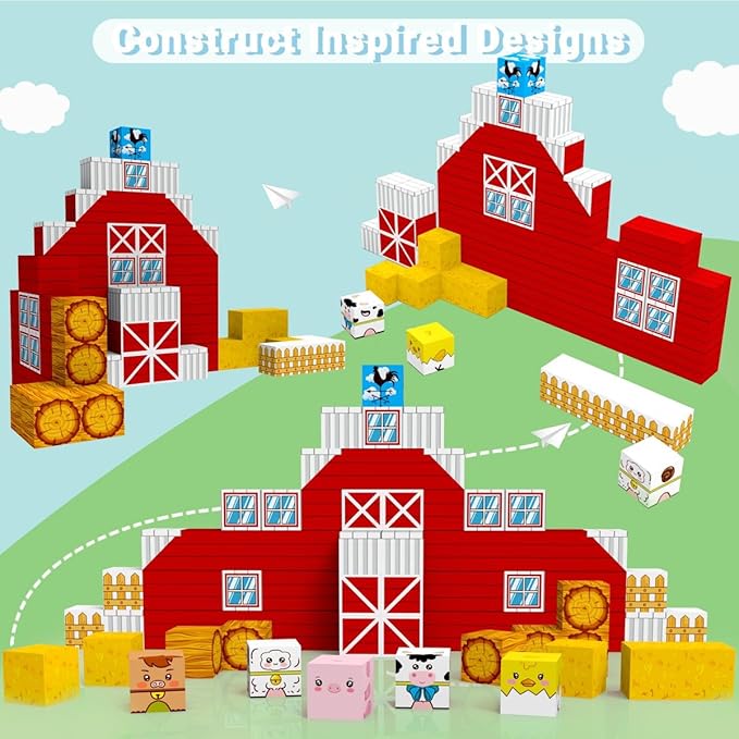 Allenjoy 80PCS Fall Autumn Farm Theme Magnetic Blocks STEM Educational Magnet Building Set for Kids Ages 3+ Creative Birthday