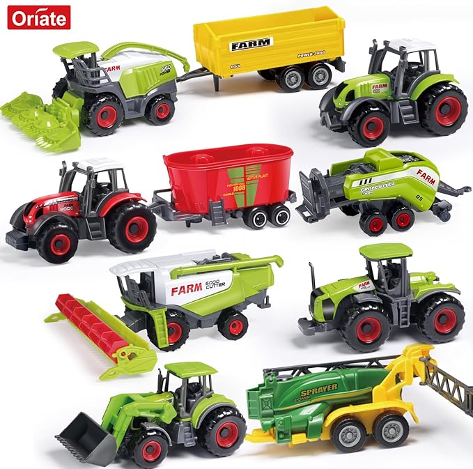 Oriate Farm Tractor Toys Vehicle with Animals & Activity Play Mat, 38Pcs Educational Realistic Kid's DIY Diecast Set, Kids Tractors Trailer Sprayer Cow Animal Toy Birthday Gift