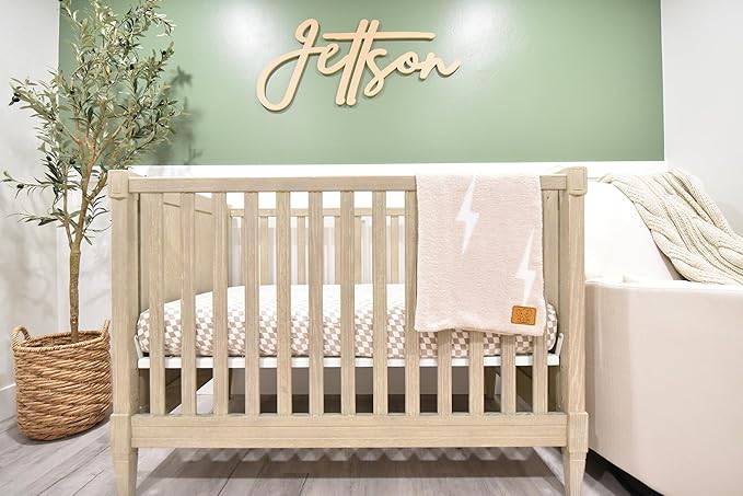 Lightning Bolt Baby Blanket 28"x40" - DreamSoft Knit Throw for Crib, Stroller or Car Seat - Soft Receiving Blanket/Newborn Nursery Gift Essential for Toddler, Infant, Kids, Boys & Girls (Tan/White)