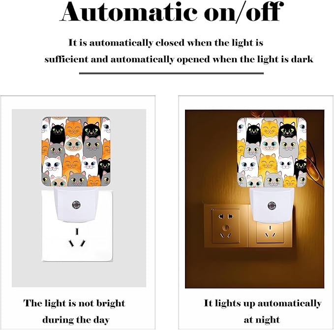 Cats Night Light,Plug Into Wall Decor for Stairway,Hallway,Kitchen,Dusk to Dawn Sensor Nightlights for Boys/Girls/Women/Men Room Gifts
