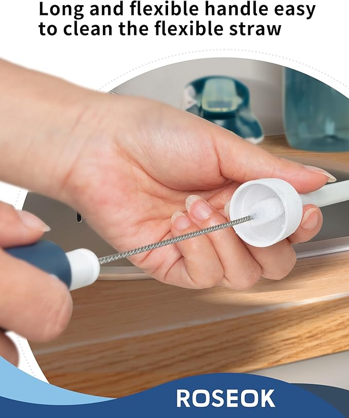 2 in 1 Long Handle Bottle Brush with Straw Brush for Cleaning Glass, Sports Bottle, Coffee Mug,Navy Blue,1 Pack