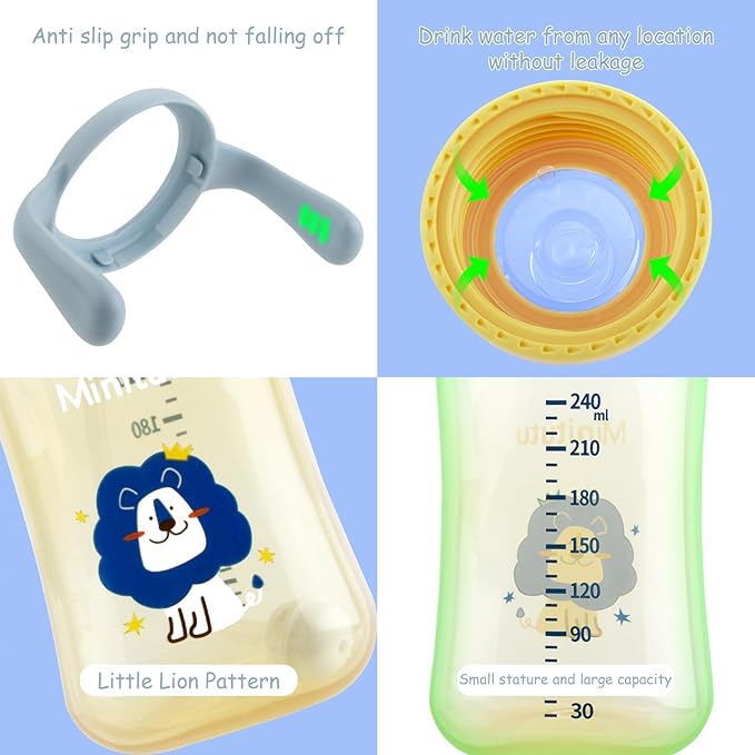 Weighted Sippy Cup With Straw and Handles - No-Spill Easy Grip Trainer Cup With Soft Flex Spout - 3 Sippy Spouts for Baby and Toddlers (Blue)