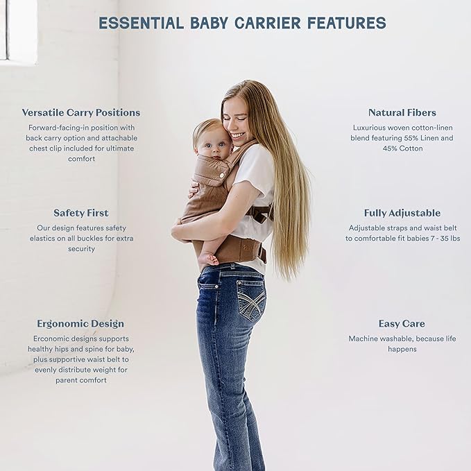 Ava & Oliver Essential Baby Carrier – Ergonomic, Hip-Healthy Soft Structured Carrier for Infants & Toddlers (7–35lbs) - Front and Back Carry, Breathable Fabric, Stylish & Lightweight (Coffee)
