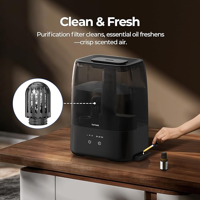 Top Fill Humidifiers for Bedroom, 4.0L Tank Cool Mist Humidifiers for Large Room, 40H Runtime, 28dB Quiet Ultrasonic Air Humidifier for Home, Plants with 9H Timer, Aroma Tray