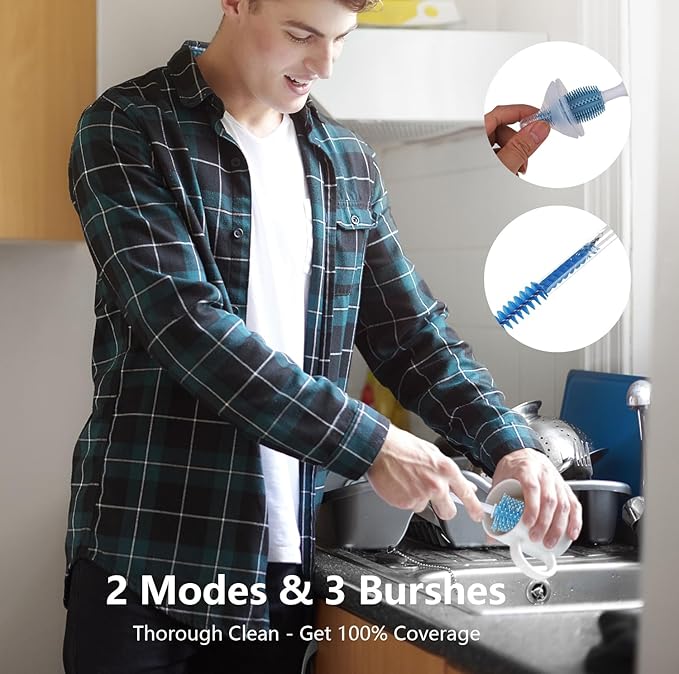 Silicone Cleaning Brush Kit – Household Cleaning Brushes for Bottles and Crevices – Food-Grade Silicone: Dishwasher Safe