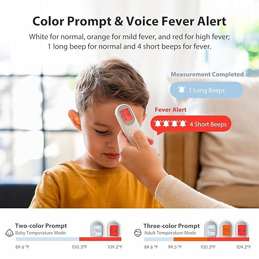 iHealth Infrared Digital Thermometer for Adults and Kids, Baby Thermometer with 3-in-1 Mode & 3-Color Prompt, Fever Alarm & Silent Mode, Forehead & Object Detection, 40 Memory Storages, PT9L, White