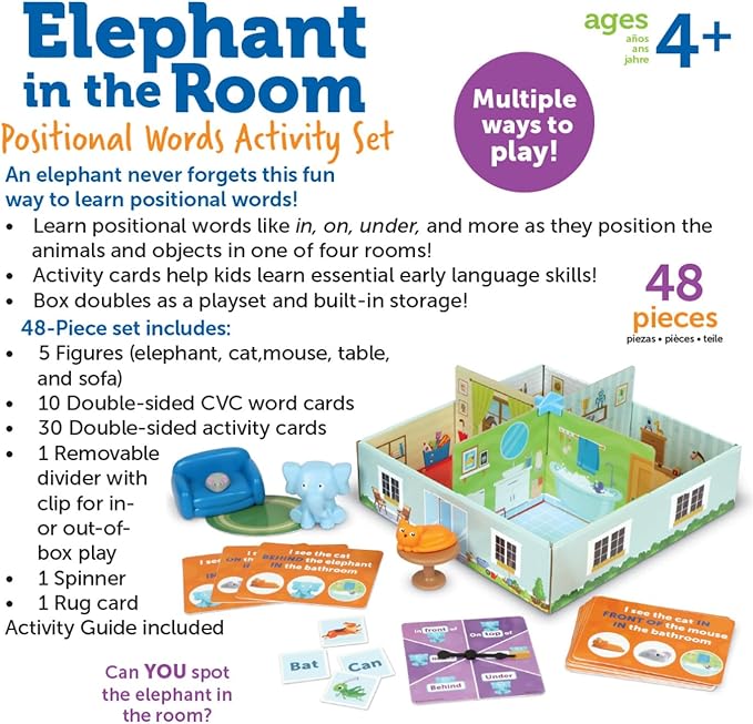 Learning Resources Elephant in the Room Positional Word Activity Set - Educational Games for Kids Ages 4+, Speech Therapy Tools