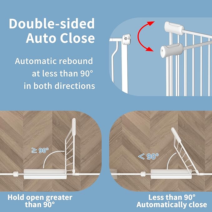 ALLAIBB Extra Wide Pressure Mount Baby Gate Auto Close White Metal Child Dog Pet Safety Gates with Walk Through for Stairs,Doorways,Kitchen and Living Room (76.38-81.10"/194-206cm)