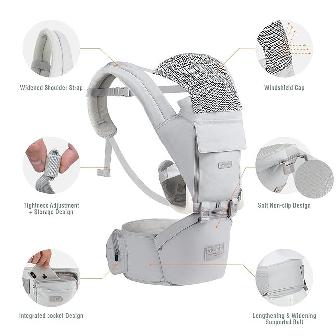 Baby Carrier Newborn to Toddler Baby Carriers with Seat Infant Baby Holder Backpack Baby Carriers Front and Back for Carrying and Hiking (Light Grey)