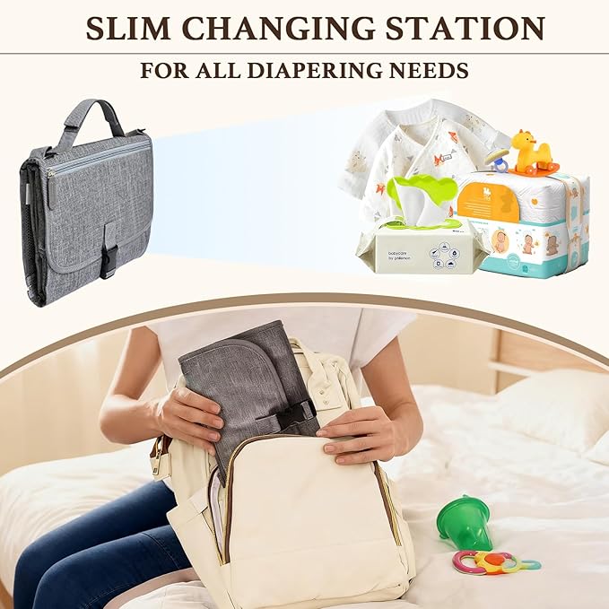 Baby Portable Diaper Changing Pad - Baby Diaper Changer Travel Bag with Wipes Pocket, Smart Design Portable Changing Mat,Gift for Newborn Girl & Boy，Gray.