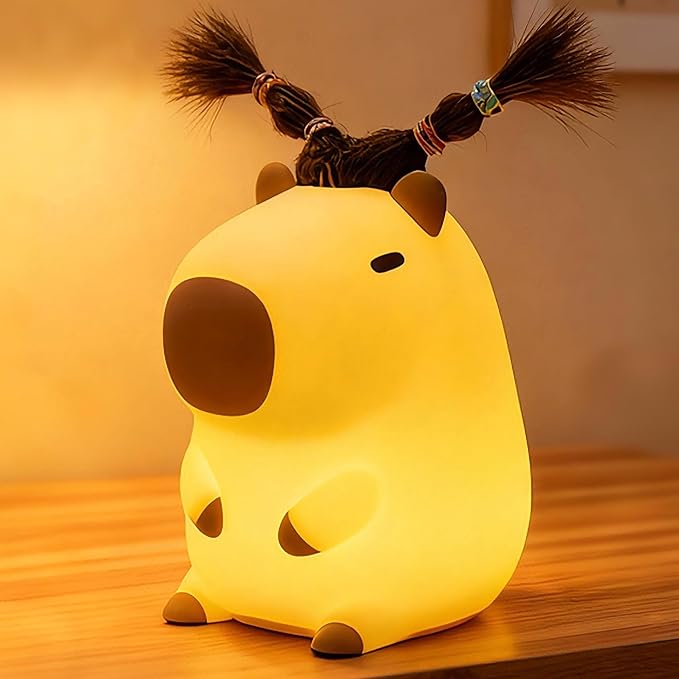 Cute Capybara Night Light with DIY Hairstyle ,Funny Squishy Silicone Animal Night Lamp, Dimmable/Timer Nursery Nightlight for Kids, Rechargeable Touch Bedside Lamp, Bedroom Decor, Baby Boys Girls Gift