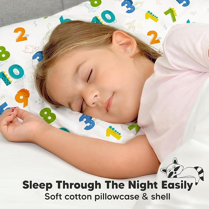 Toddler Pillow with Pillowcase - 13x18 My Little Dreamy Kids Travel Bed Pillows for Sleeping, Organic Cotton Small Pillowcase, Soft & Breathable, Machine Washable, Toddlers 2-5 Years Old (Dino123)